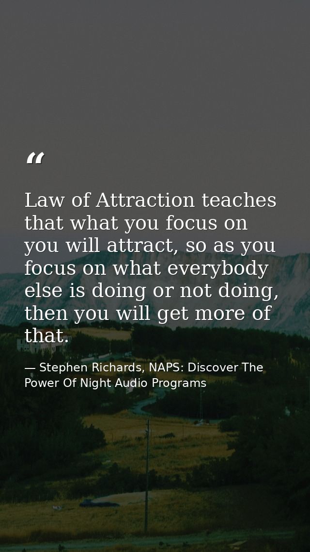 Law of Attraction teaches that what you focus on you will attract, so as you focus on what everybody else is doing or no — Stephen Richards, NAPS: Discover The Power Of Night Audio Programs