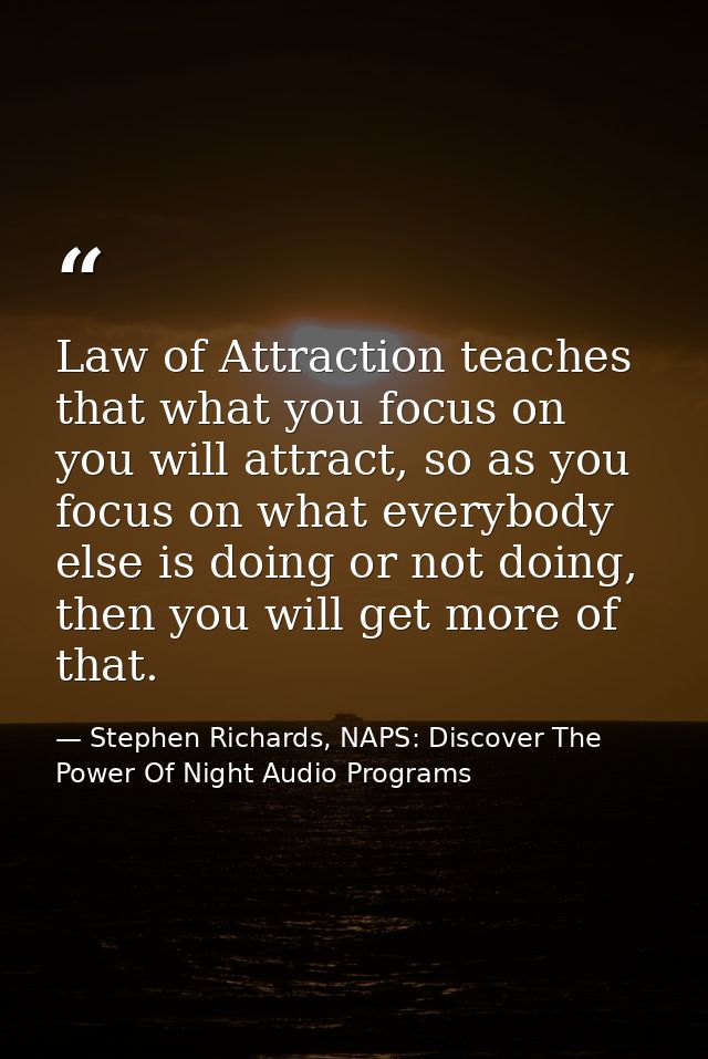 Law of Attraction teaches that what you focus on you will attract, so as you focus on what everybody else is doing or no — Stephen Richards, NAPS: Discover The Power Of Night Audio Programs