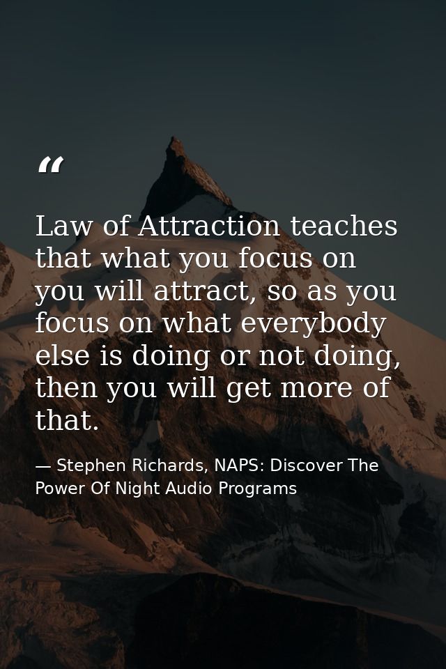 Law of Attraction teaches that what you focus on you will attract, so as you focus on what everybody else is doing or no — Stephen Richards, NAPS: Discover The Power Of Night Audio Programs