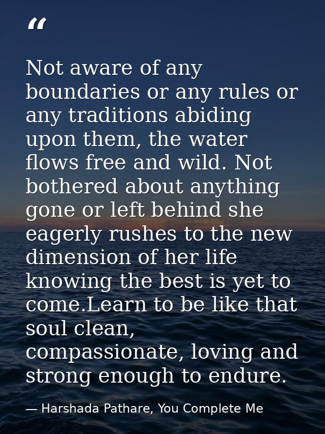 Not aware of any boundaries or any rules or any traditions abiding upon them, the water flows free and wild. Not bothere — Harshada Pathare, You Complete Me