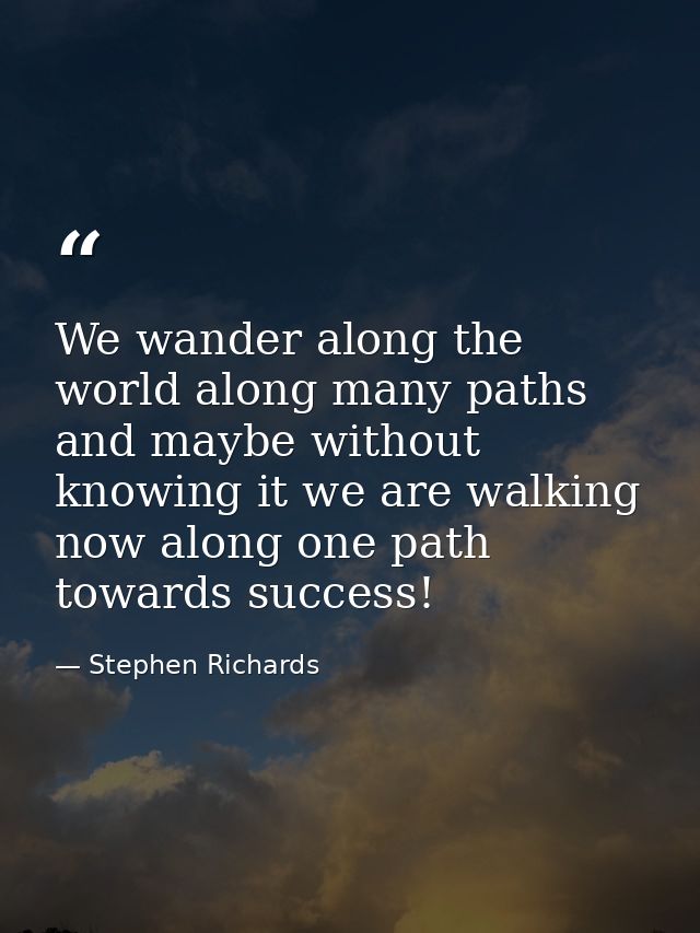 We wander along the world along many paths and maybe without knowing it we are walking now along one path towards succes — Stephen Richards