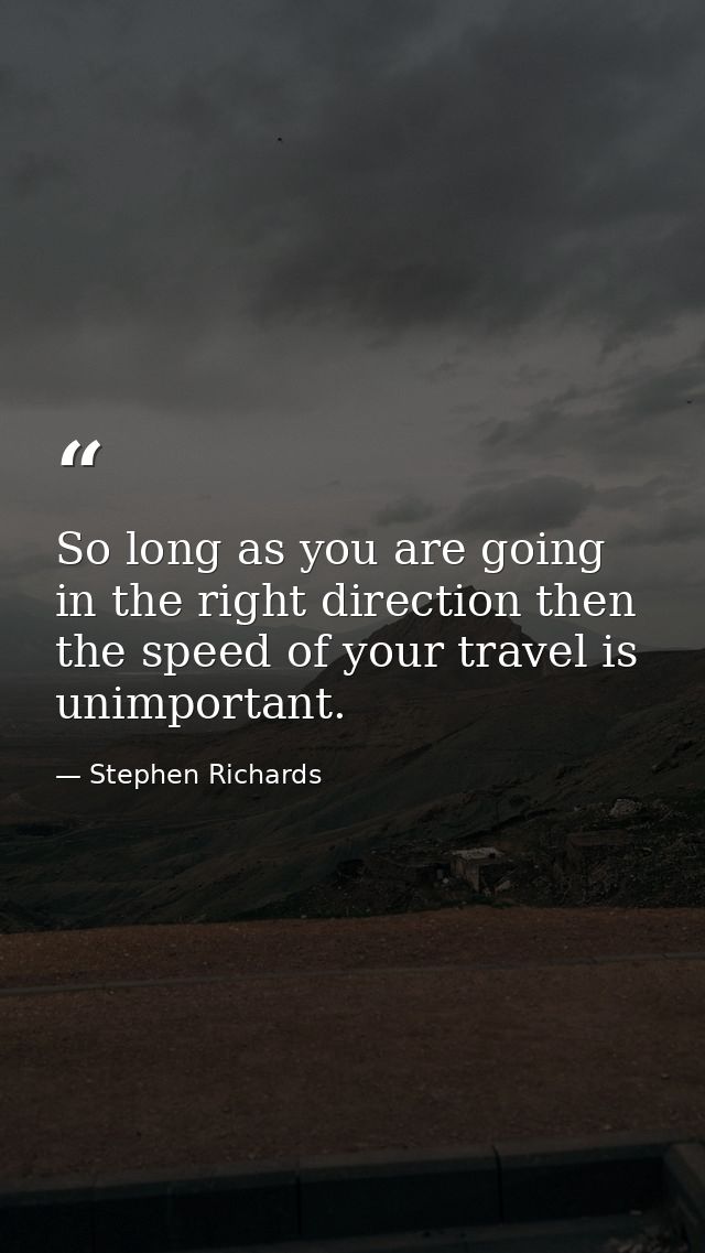 So long as you are going in the right direction then the speed of your travel is unimportant. — Stephen Richards