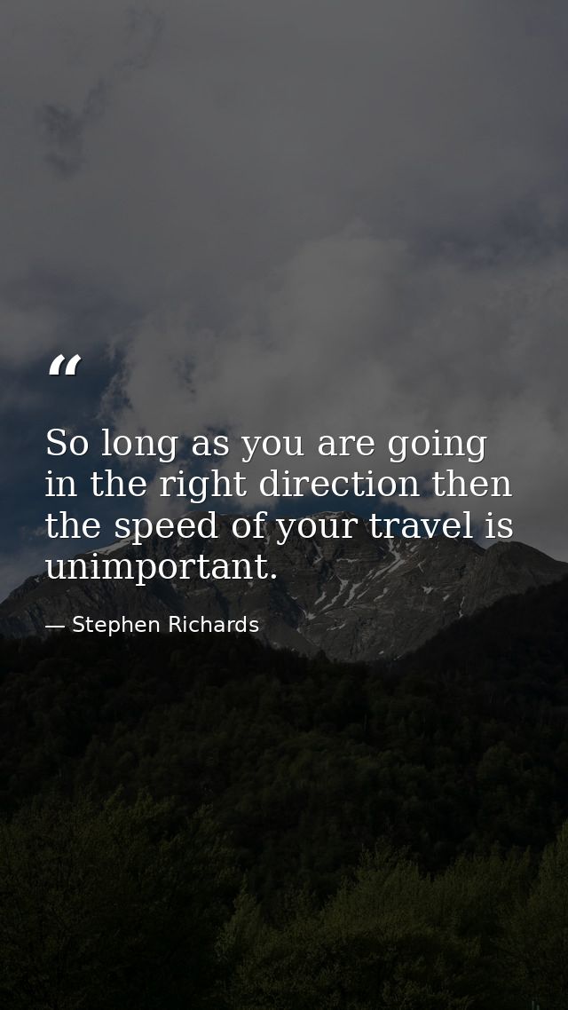 So long as you are going in the right direction then the speed of your travel is unimportant. — Stephen Richards