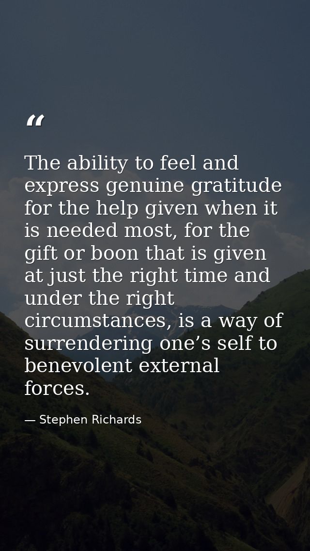 The ability to feel and express genuine gratitude for the help given when it is needed most, for the gift or boon that i — Stephen Richards