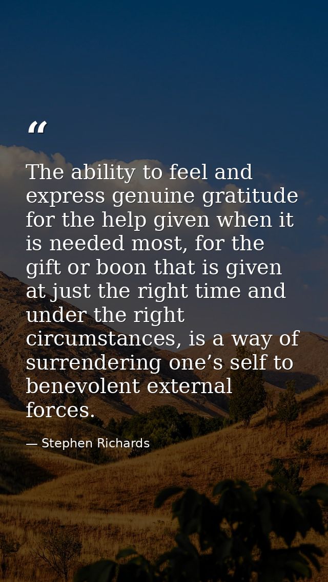 The ability to feel and express genuine gratitude for the help given when it is needed most, for the gift or boon that i — Stephen Richards