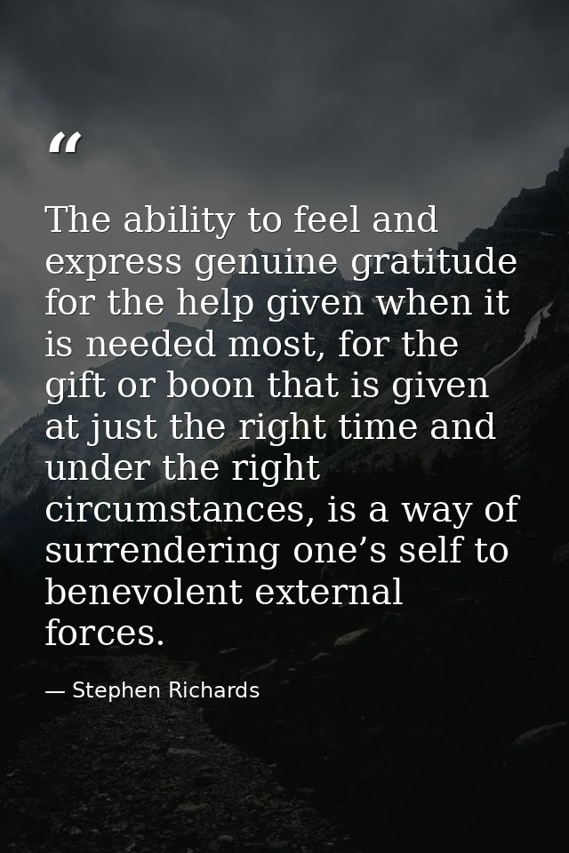 The ability to feel and express genuine gratitude for the help given when it is needed most, for the gift or boon that i — Stephen Richards