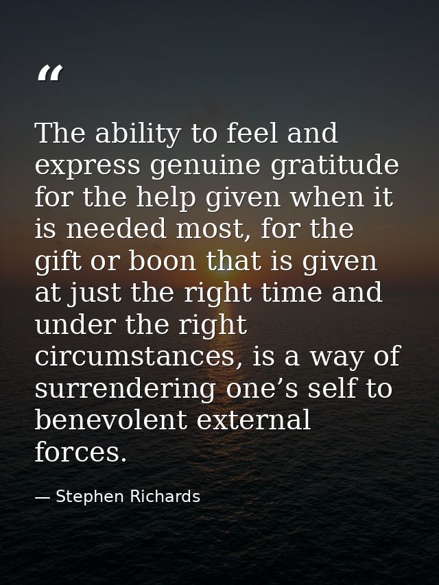 The ability to feel and express genuine gratitude for the help given when it is needed most, for the gift or boon that i — Stephen Richards