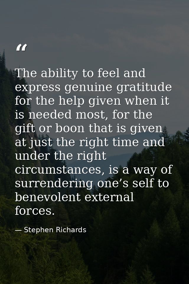 The ability to feel and express genuine gratitude for the help given when it is needed most, for the gift or boon that i — Stephen Richards