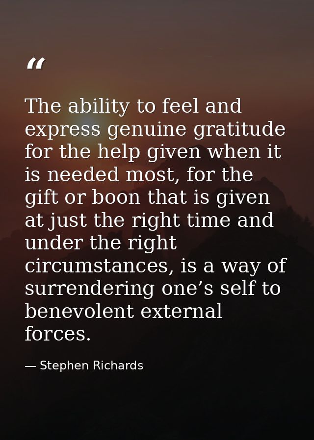 The ability to feel and express genuine gratitude for the help given when it is needed most, for the gift or boon that i — Stephen Richards