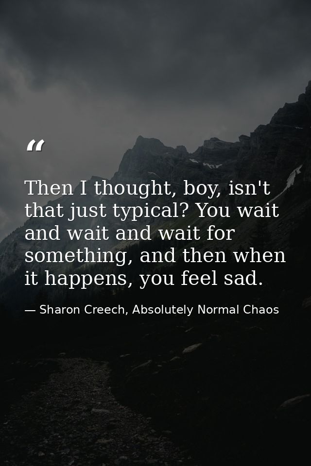 Then I thought, boy, isn't that just typical? You wait and wait and wait for something, and then when it happens, you fe — Sharon Creech, Absolutely Normal Chaos