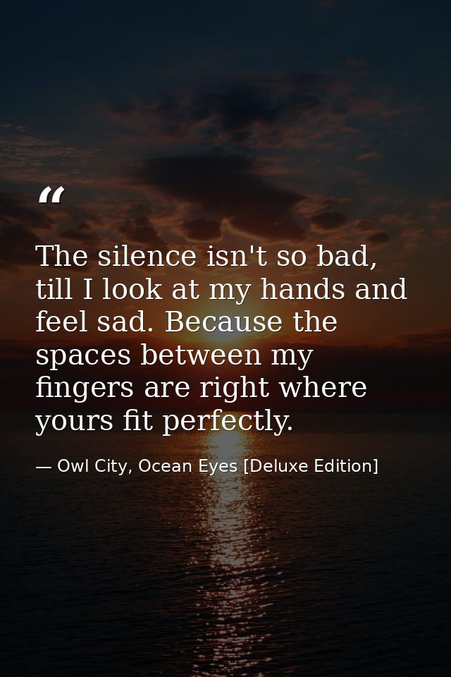 The silence isn't so bad, till I look at my hands and feel sad. Because the spaces between my fingers are right where yo — Owl City, Ocean Eyes [Deluxe Edition]