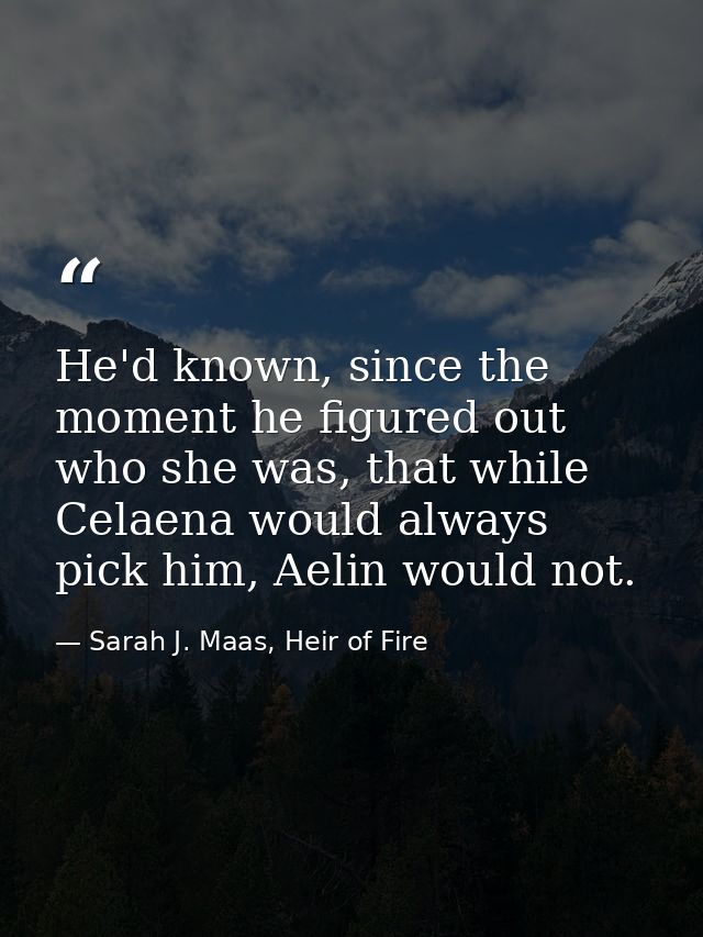 He'd known, since the moment he figured out who she was, that while Celaena would always pick him, Aelin would not. — Sarah J. Maas, Heir of Fire
