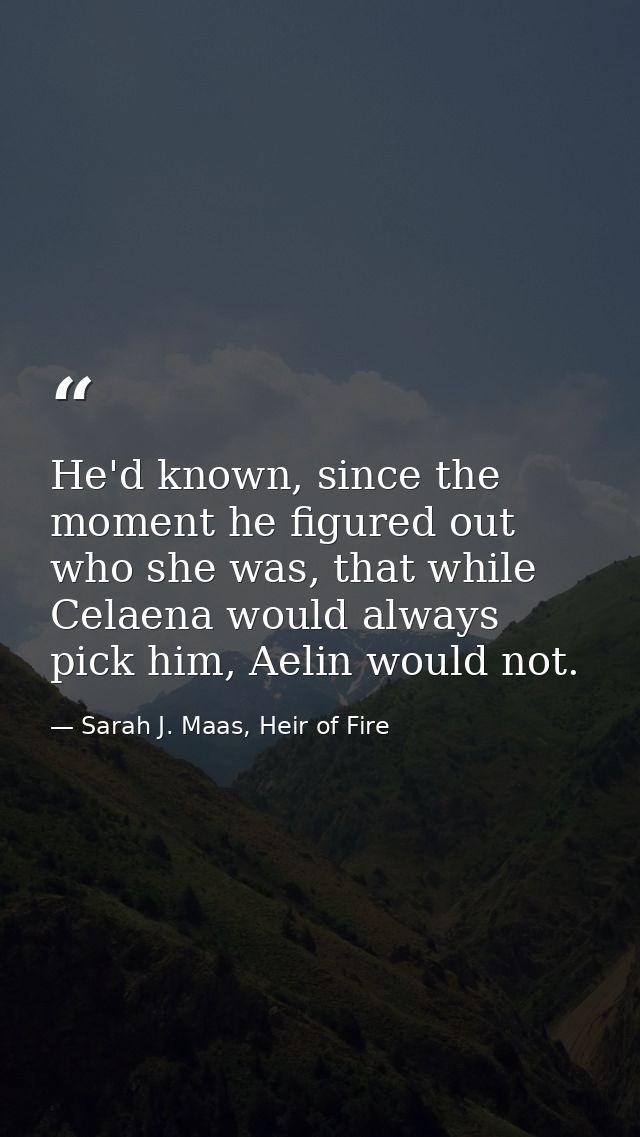 He'd known, since the moment he figured out who she was, that while Celaena would always pick him, Aelin would not. — Sarah J. Maas, Heir of Fire
