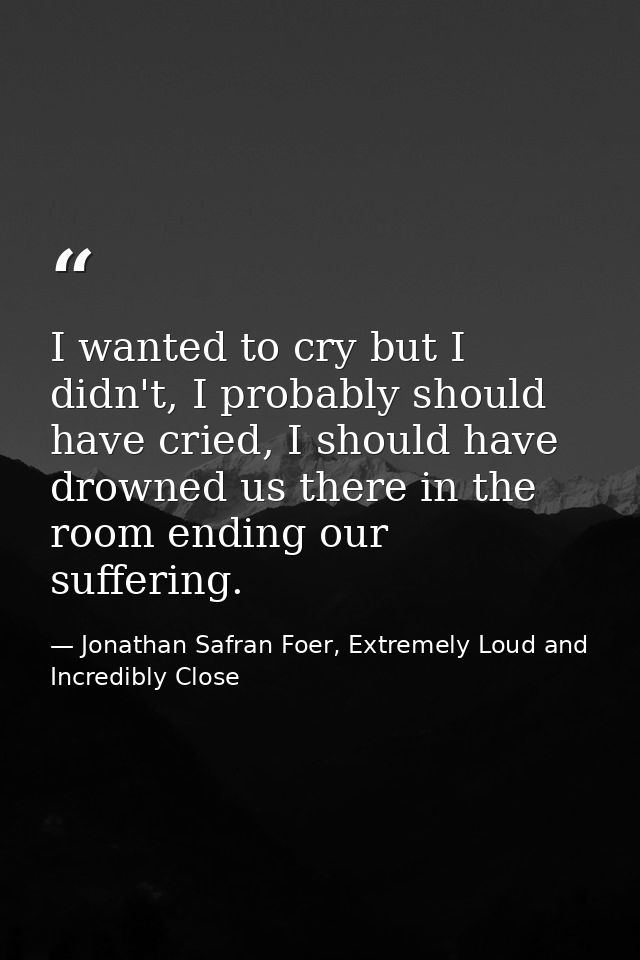 I wanted to cry but I didn't, I probably should have cried, I should have drowned us there in the room ending our suffer — Jonathan Safran Foer, Extremely Loud and Incredibly Close