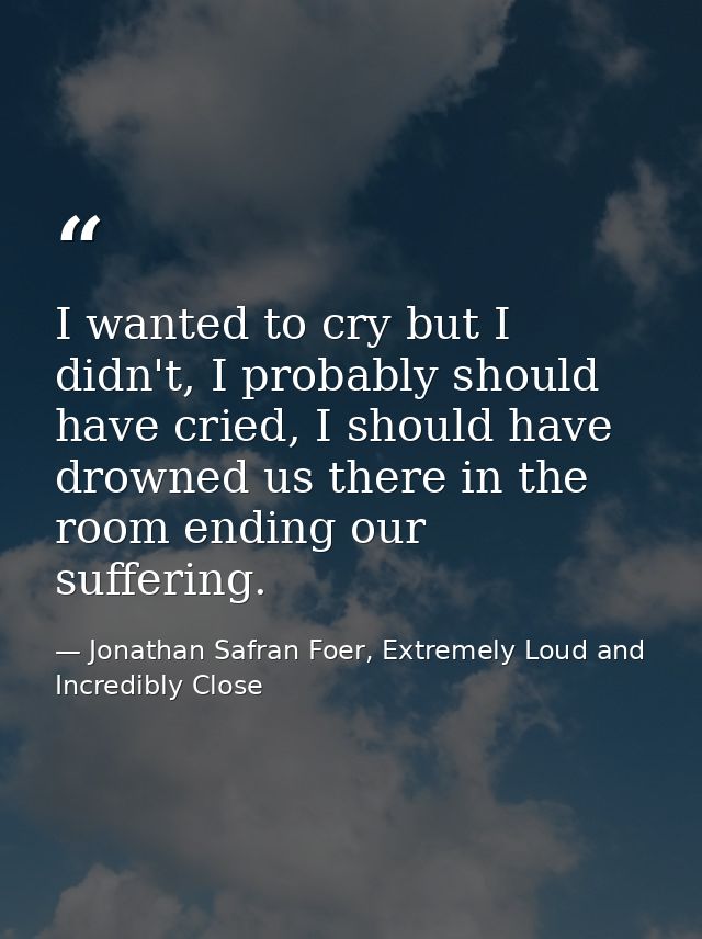 I wanted to cry but I didn't, I probably should have cried, I should have drowned us there in the room ending our suffer — Jonathan Safran Foer, Extremely Loud and Incredibly Close