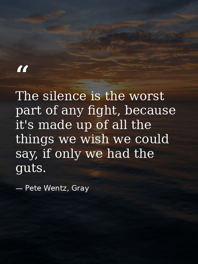 The silence is the worst part of any fight, because it's made up of all the things we wish we could say, if only we had  — Pete Wentz, Gray