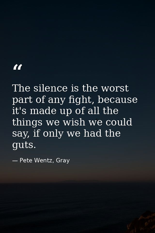 The silence is the worst part of any fight, because it's made up of all the things we wish we could say, if only we had  — Pete Wentz, Gray
