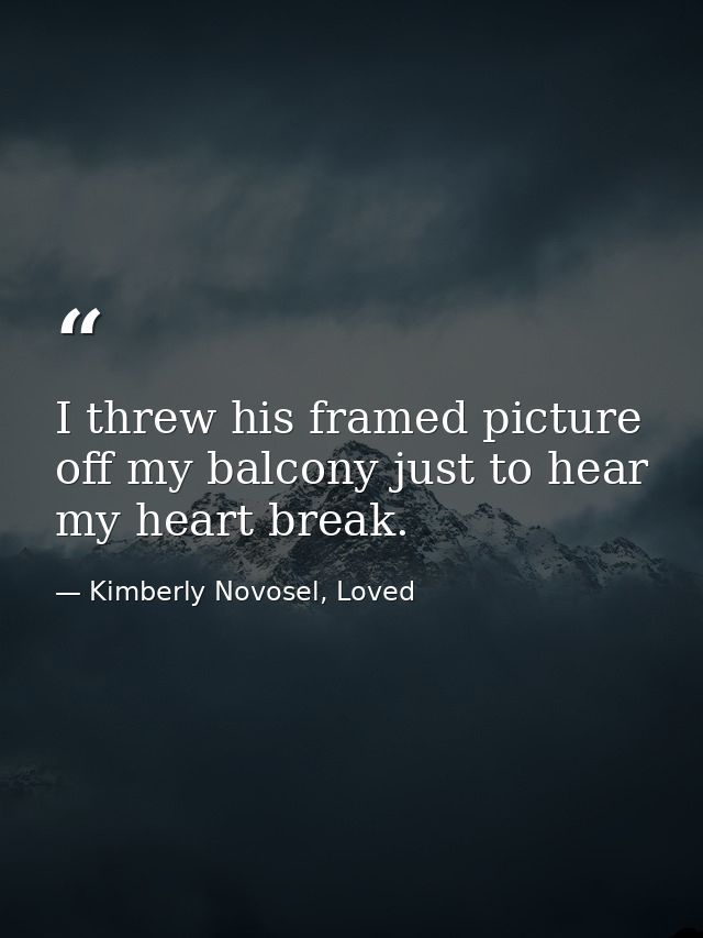I threw his framed picture off my balcony just to hear my heart break. — Kimberly Novosel, Loved