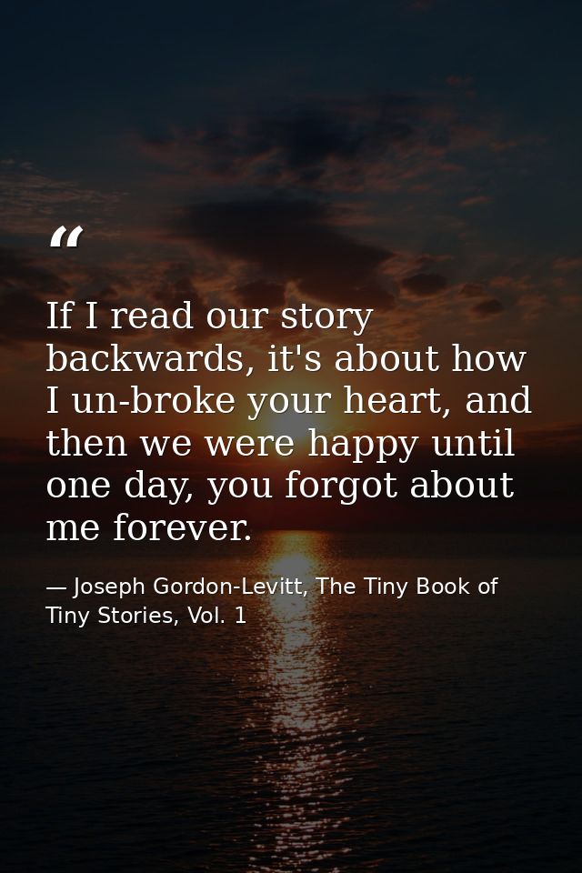 If I read our story backwards, it's about how I un-broke your heart, and then we were happy until one day, you forgot ab — Joseph Gordon-Levitt, The Tiny Book of Tiny Stories, Vol. 1