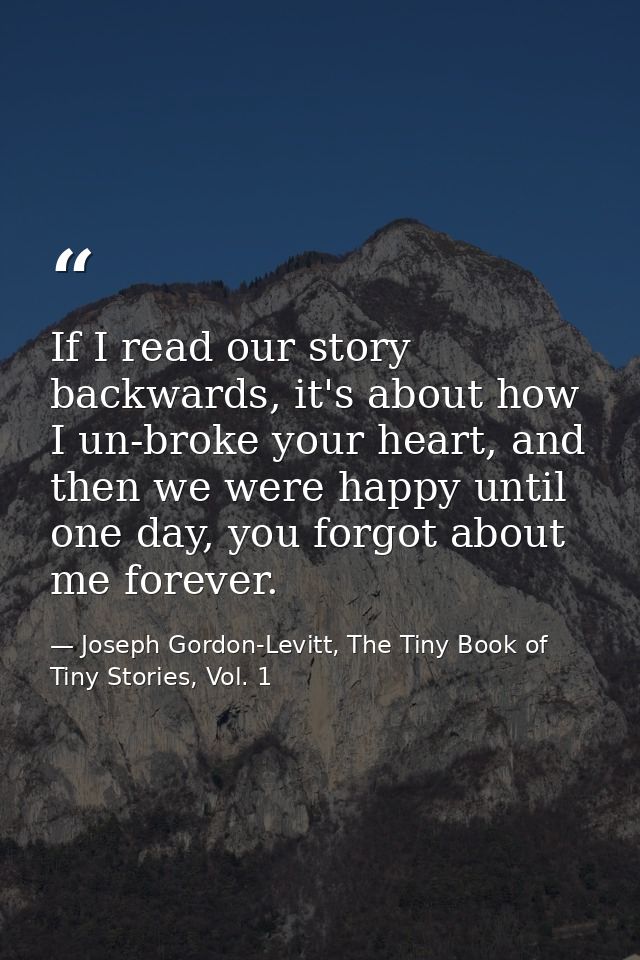 If I read our story backwards, it's about how I un-broke your heart, and then we were happy until one day, you forgot ab — Joseph Gordon-Levitt, The Tiny Book of Tiny Stories, Vol. 1