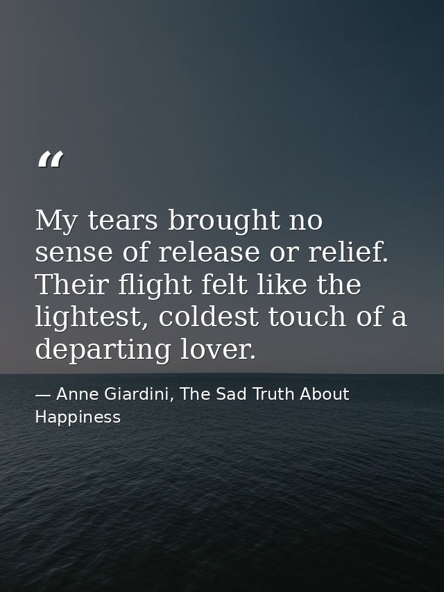 My tears brought no sense of release or relief. Their flight felt like the lightest, coldest touch of a departing lover. — Anne Giardini, The Sad Truth About Happiness