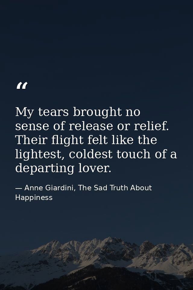 My tears brought no sense of release or relief. Their flight felt like the lightest, coldest touch of a departing lover. — Anne Giardini, The Sad Truth About Happiness