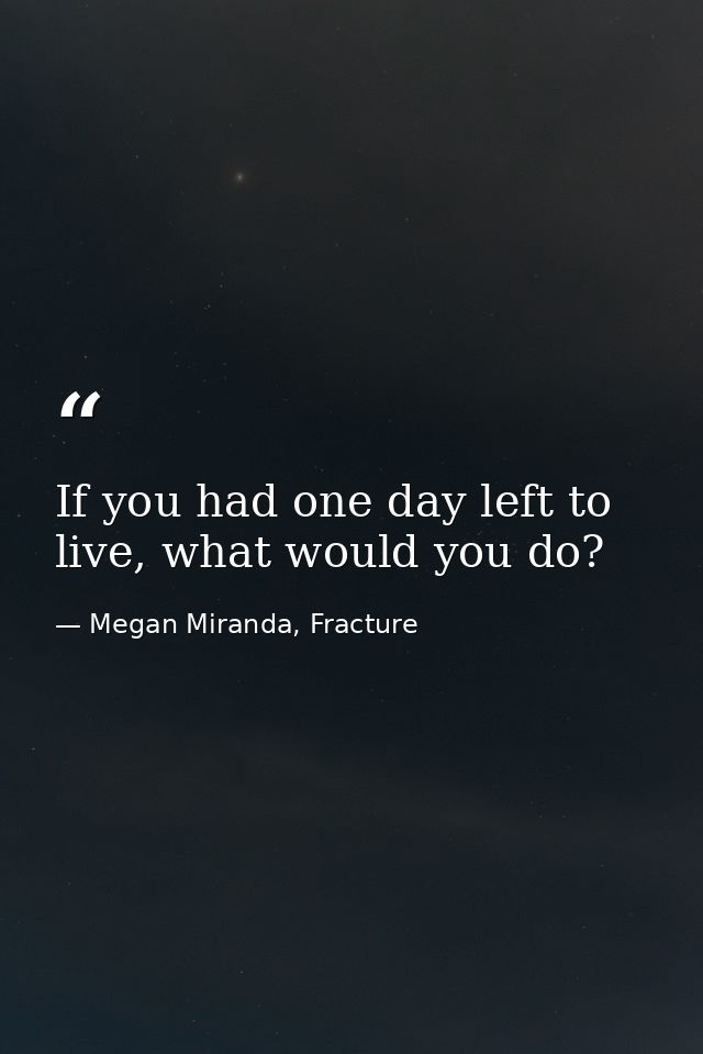 If you had one day left to live, what would you do? — Megan Miranda, Fracture