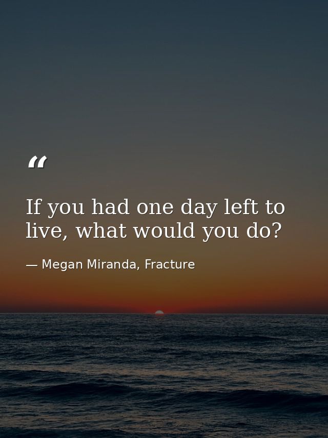 If you had one day left to live, what would you do? — Megan Miranda, Fracture