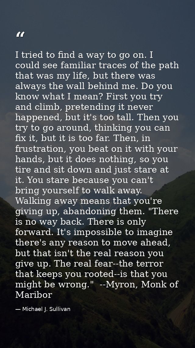 I tried to find a way to go on. I could see familiar traces of the path that was my life, but there was always the wall  — Michael J. Sullivan