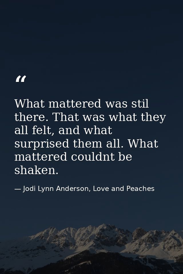 What mattered was stil there. That was what they all felt, and what surprised them all. What mattered couldnt be shaken. — Jodi Lynn Anderson, Love and Peaches