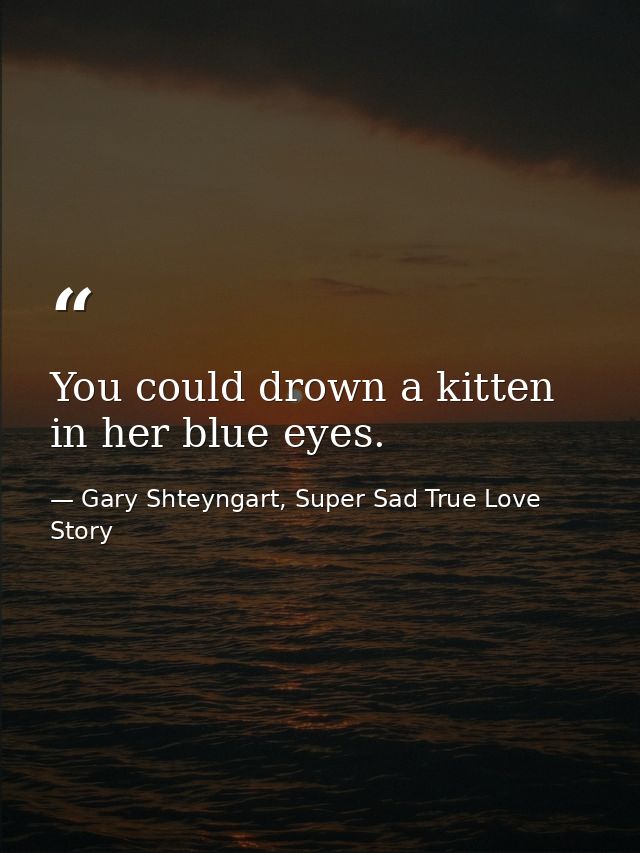 You could drown a kitten in her blue eyes. — Gary Shteyngart, Super Sad True Love Story