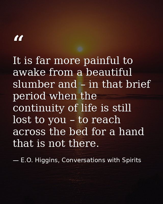 It is far more painful to awake from a beautiful slumber and – in that brief period when the continuity of life is still — E.O. Higgins, Conversations with Spirits