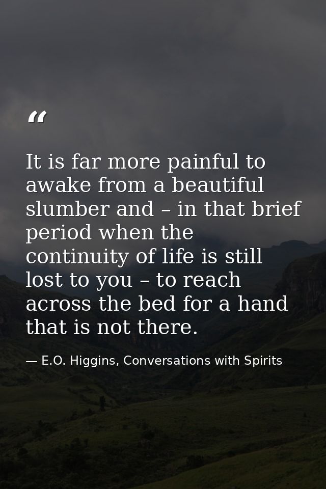 It is far more painful to awake from a beautiful slumber and – in that brief period when the continuity of life is still — E.O. Higgins, Conversations with Spirits