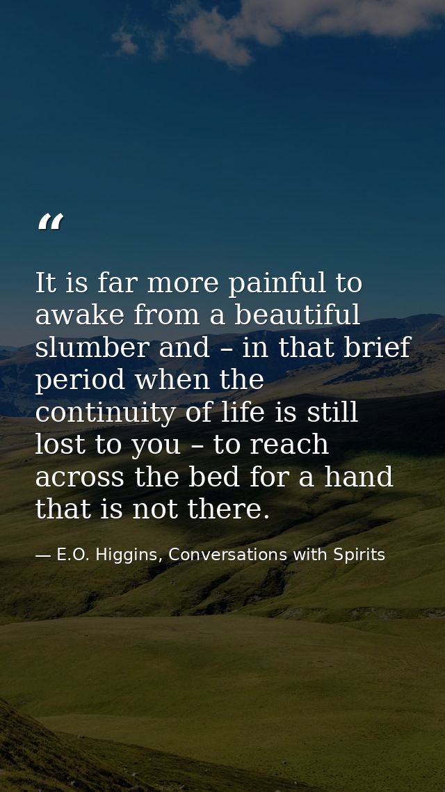 It is far more painful to awake from a beautiful slumber and – in that brief period when the continuity of life is still — E.O. Higgins, Conversations with Spirits
