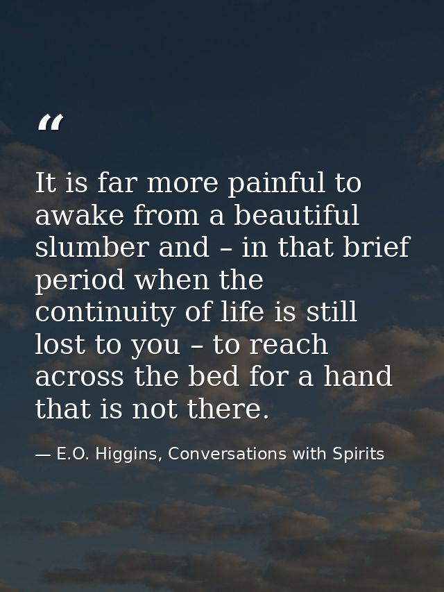 It is far more painful to awake from a beautiful slumber and – in that brief period when the continuity of life is still — E.O. Higgins, Conversations with Spirits