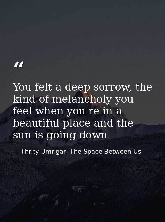 You felt a deep sorrow, the kind of melancholy you feel when you're in a beautiful place and the sun is going down — Thrity Umrigar, The Space Between Us
