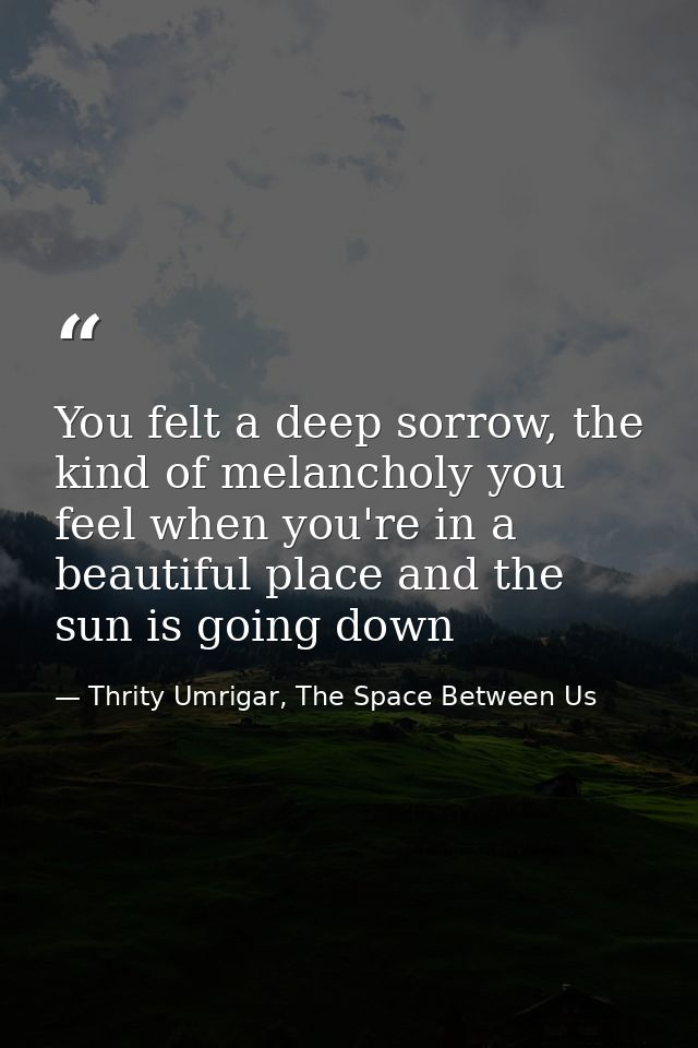 You felt a deep sorrow, the kind of melancholy you feel when you're in a beautiful place and the sun is going down — Thrity Umrigar, The Space Between Us