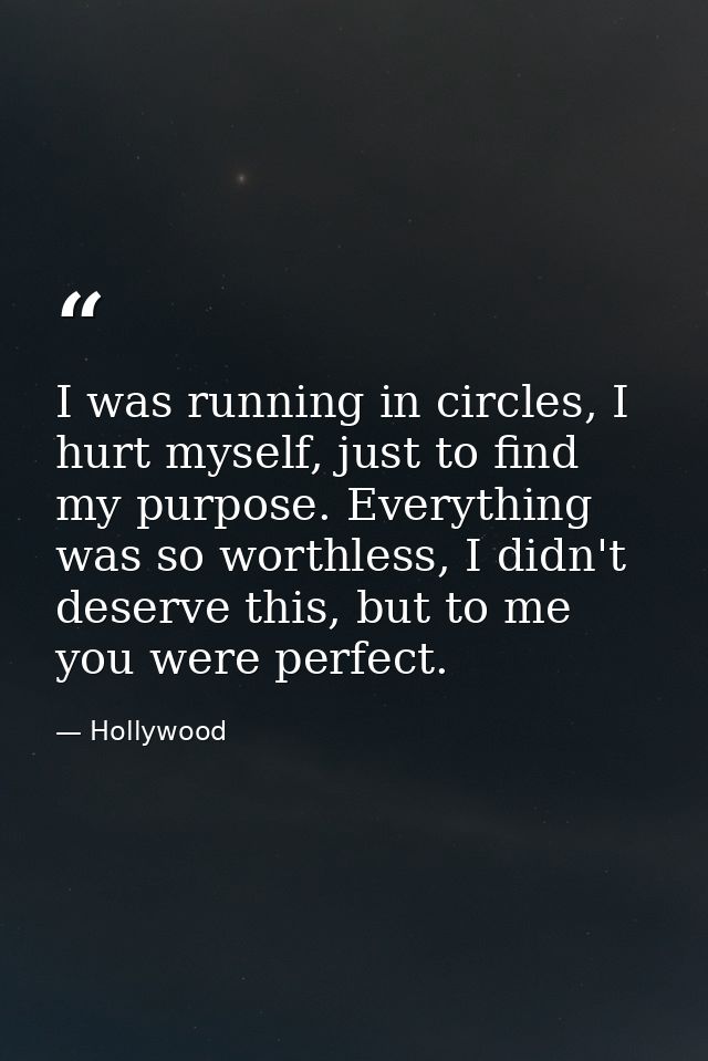 I was running in circles, I hurt myself, just to find my purpose. Everything was so worthless, I didn't deserve this, bu — Hollywood