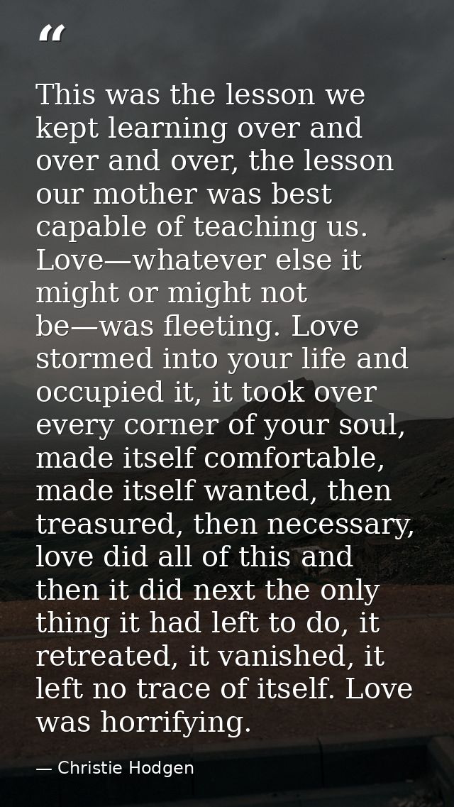 This was the lesson we kept learning over and over and over, the lesson our mother was best capable of teaching us. Love — Christie Hodgen