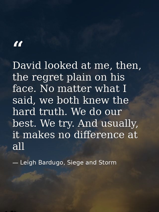 David looked at me, then, the regret plain on his face. No matter what I said, we both knew the hard truth. We do our be — Leigh Bardugo, Siege and Storm