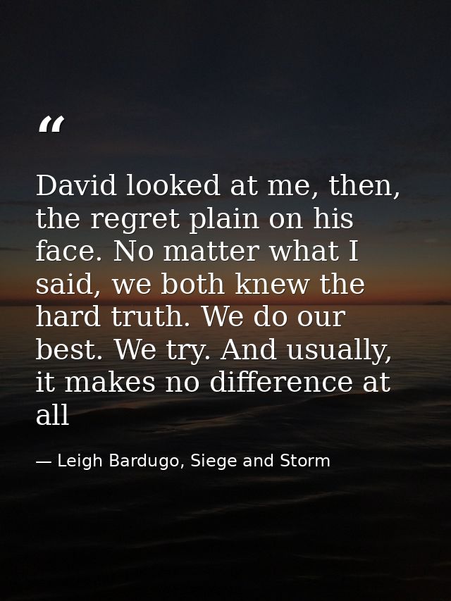 David looked at me, then, the regret plain on his face. No matter what I said, we both knew the hard truth. We do our be — Leigh Bardugo, Siege and Storm