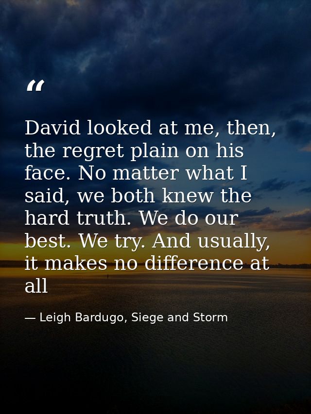 David looked at me, then, the regret plain on his face. No matter what I said, we both knew the hard truth. We do our be — Leigh Bardugo, Siege and Storm