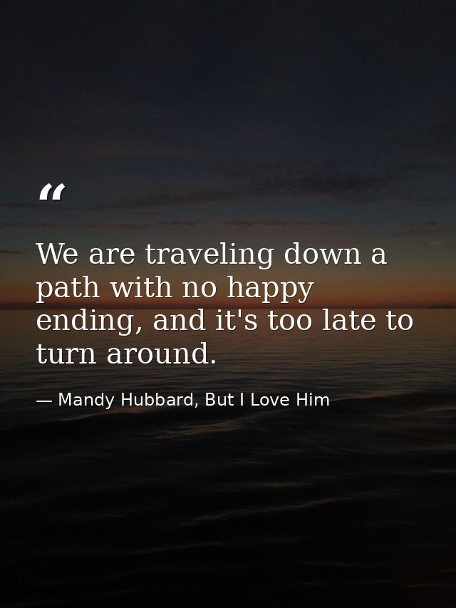 We are traveling down a path with no happy ending, and it's too late to turn around. — Mandy Hubbard, But I Love Him