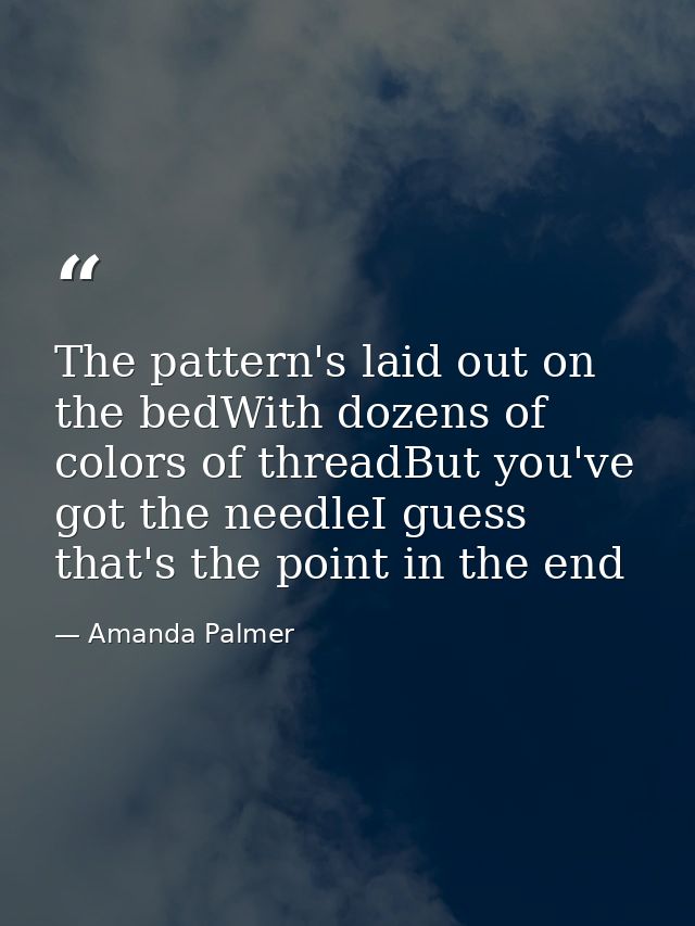 The pattern's laid out on the bedWith dozens of colors of threadBut you've got the needleI guess that's the point in the — Amanda Palmer