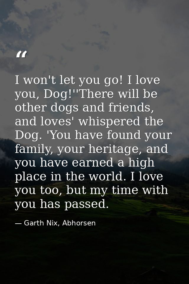 I won't let you go! I love you, Dog!''There will be other dogs and friends, and loves' whispered the Dog. 'You have foun — Garth Nix, Abhorsen