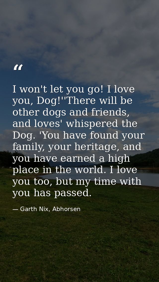 I won't let you go! I love you, Dog!''There will be other dogs and friends, and loves' whispered the Dog. 'You have foun — Garth Nix, Abhorsen