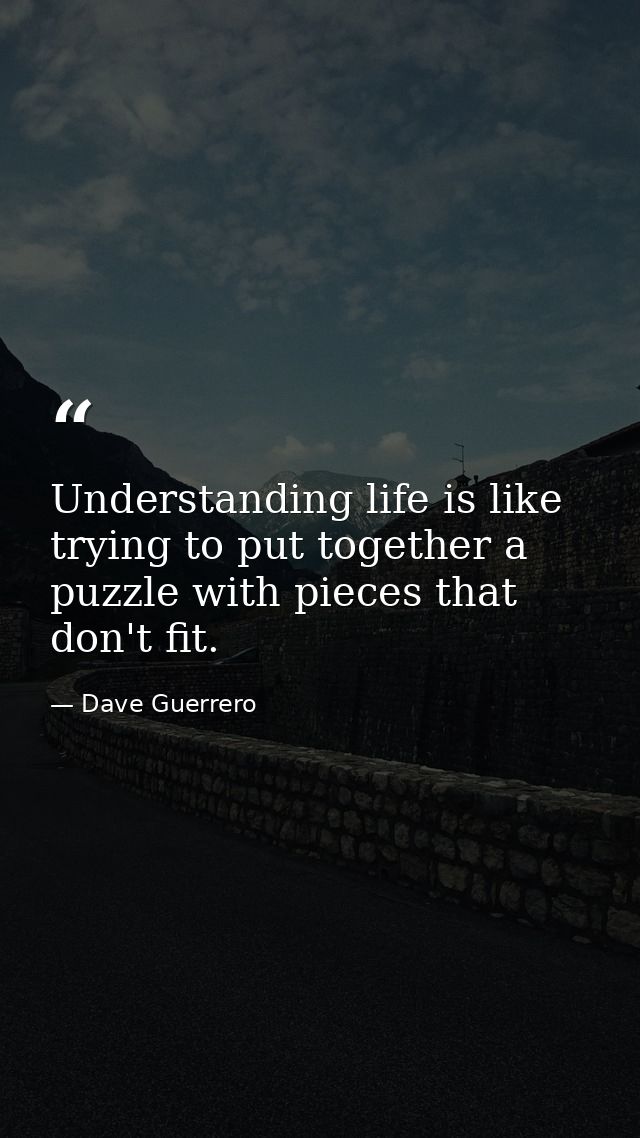 Understanding life is like trying to put together a puzzle with pieces that don't fit. — Dave Guerrero