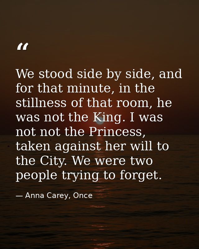 We stood side by side, and for that minute, in the stillness of that room, he was not the King. I was not not the Prince — Anna Carey, Once