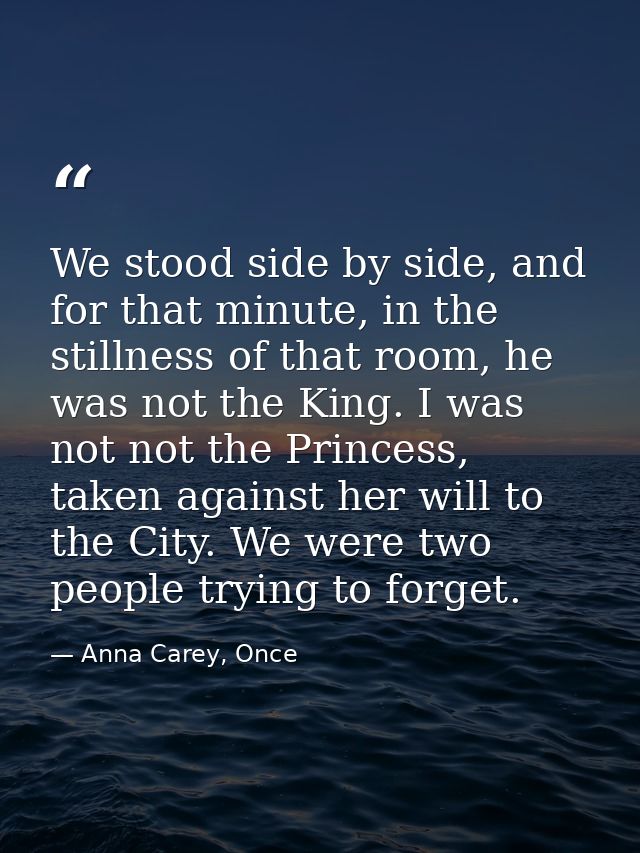 We stood side by side, and for that minute, in the stillness of that room, he was not the King. I was not not the Prince — Anna Carey, Once