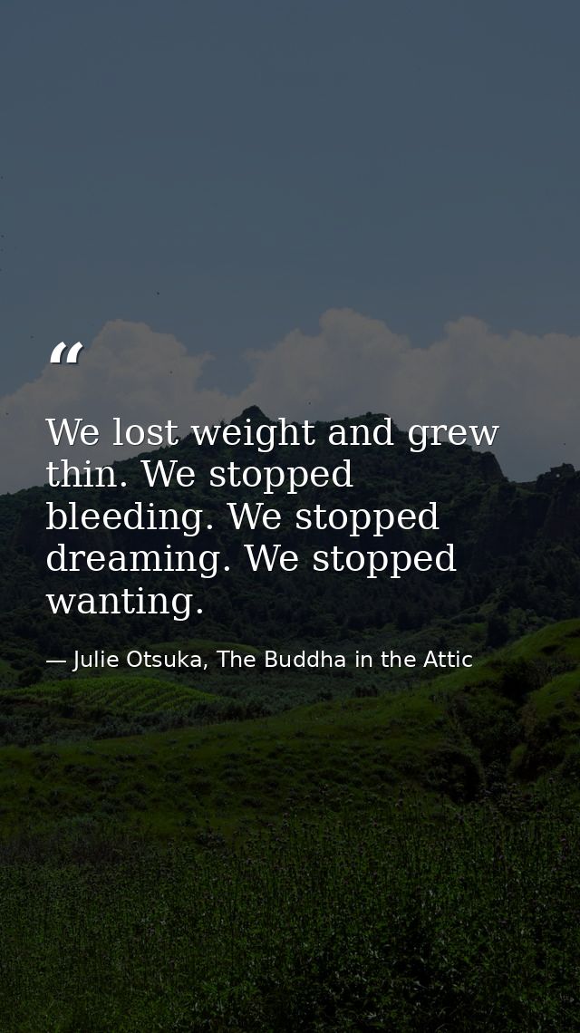 We lost weight and grew thin. We stopped bleeding. We stopped dreaming. We stopped wanting. — Julie Otsuka, The Buddha in the Attic